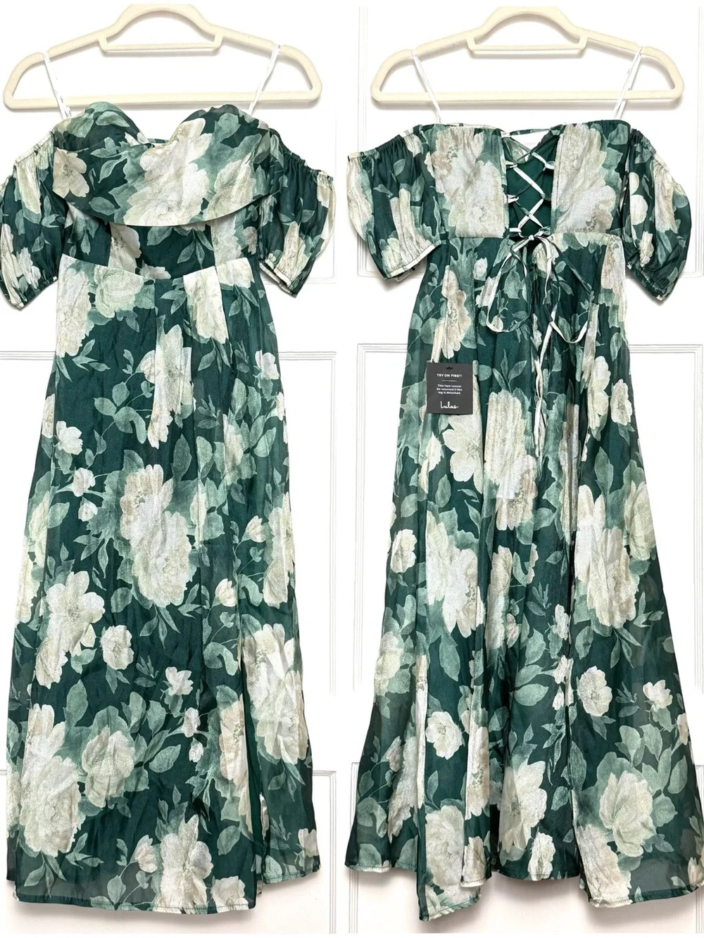 LULUS Floral Off Shoulder Puff Sleeve Lace Up‎ Corset Back Fairycore Dress S